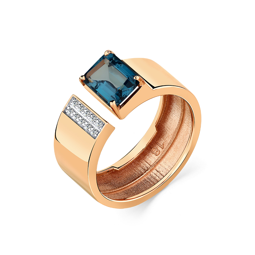 Кольцо из красного золота с топазом и фианитами