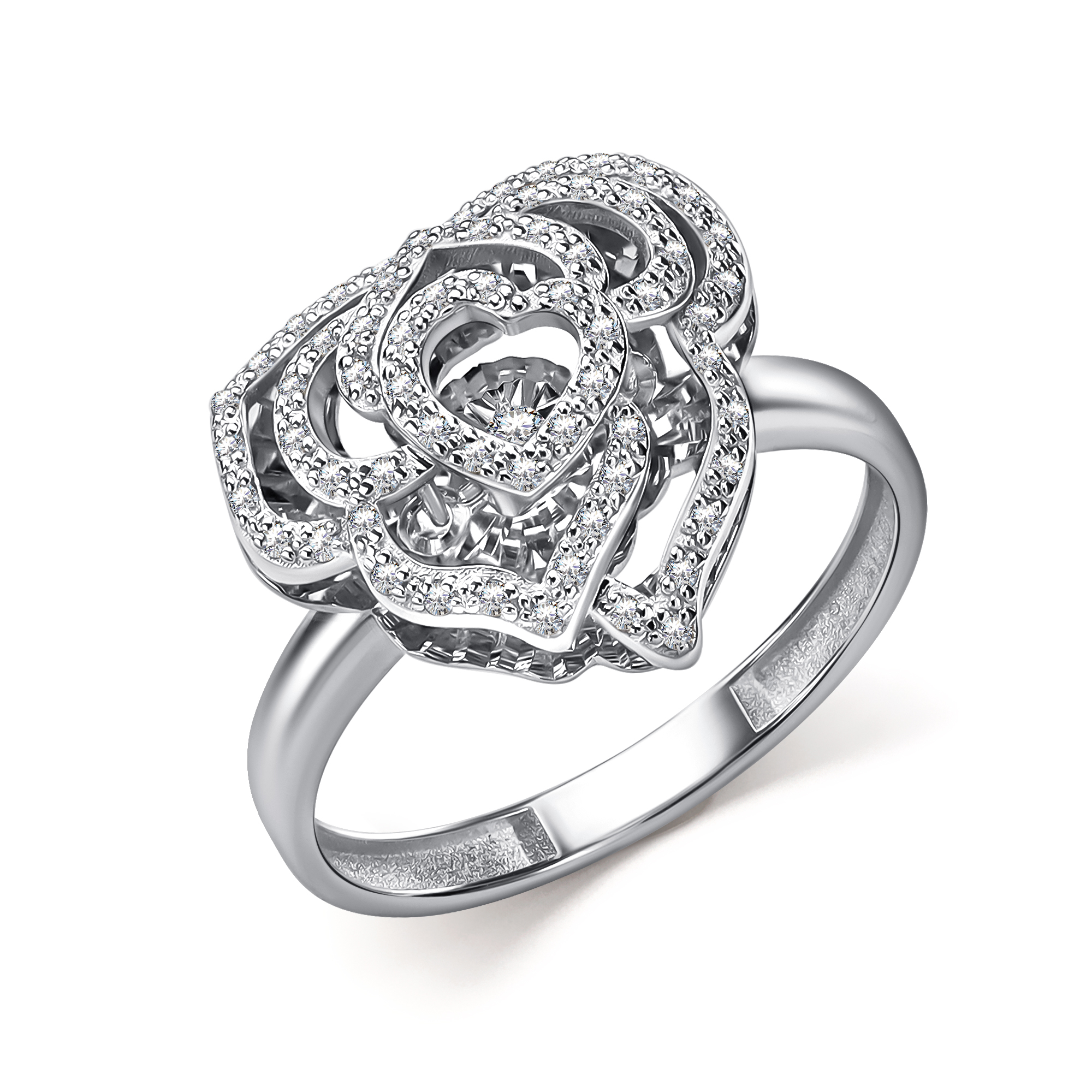 Кольцо из белого золота с танцующим бриллиантом