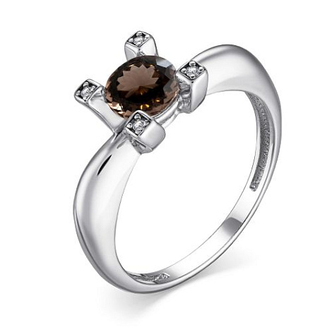 Кольцо из серебра с раухтопазом и фианитами