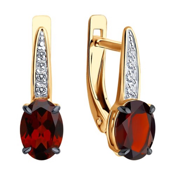 Серьги из красного золота с гранатами и фианитами