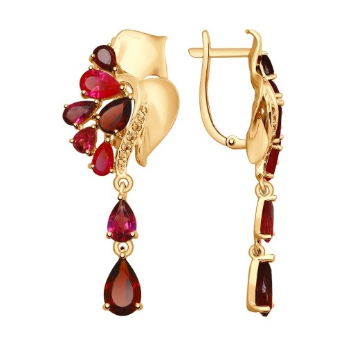Серьги из красного золота с миксом камней