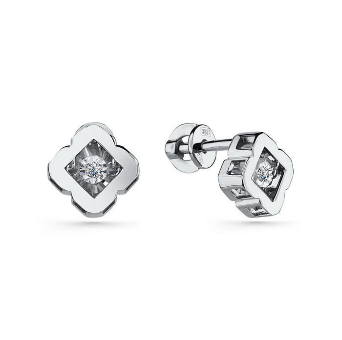 Серьги-пусеты из белого золота с танцующим бриллиантом