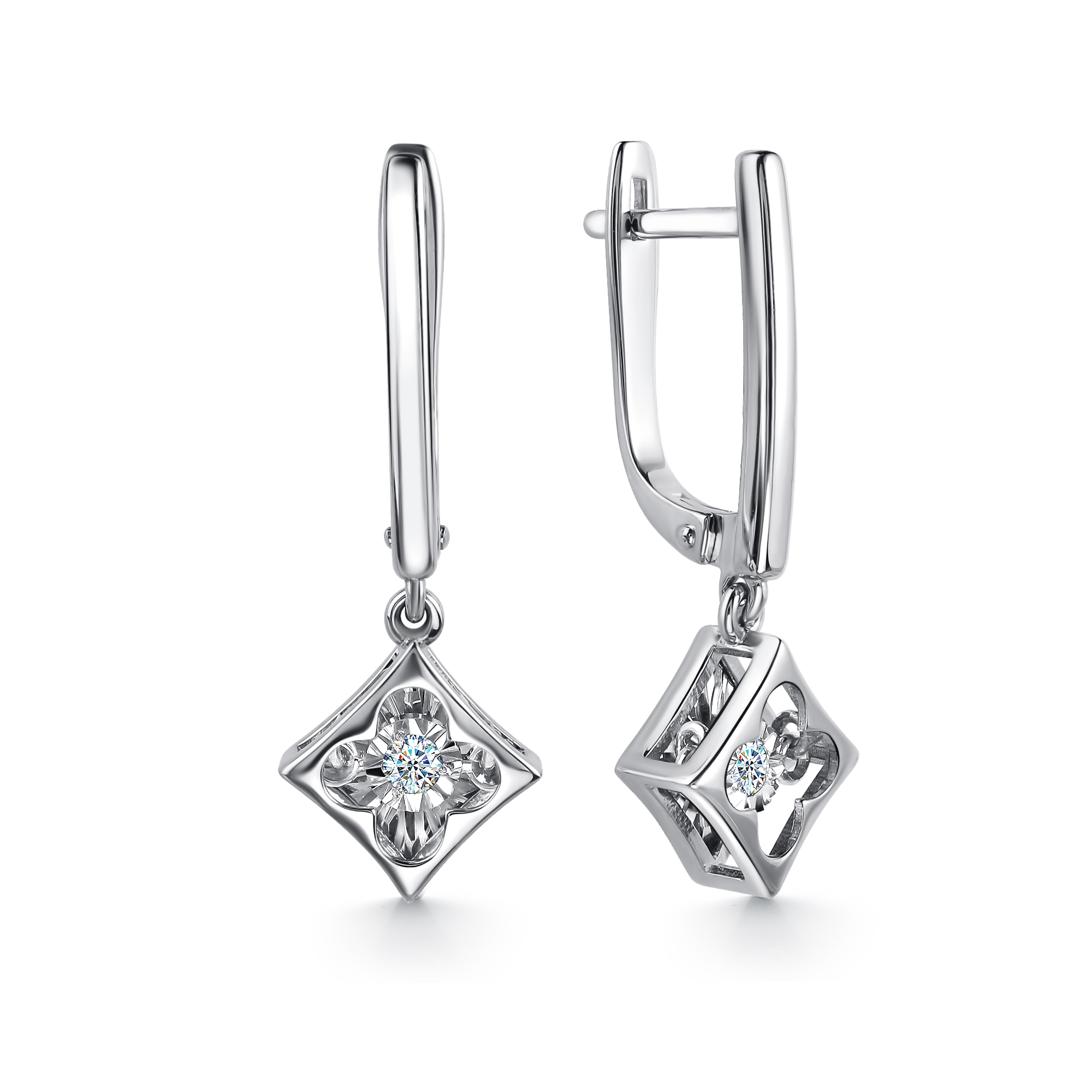 Серьги из белого золота с танцующим бриллиантом