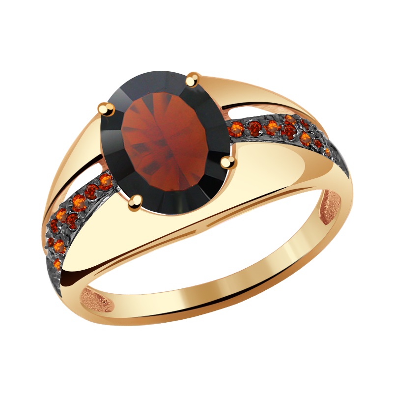 Кольцо из красного золота с гранатом и фианитами