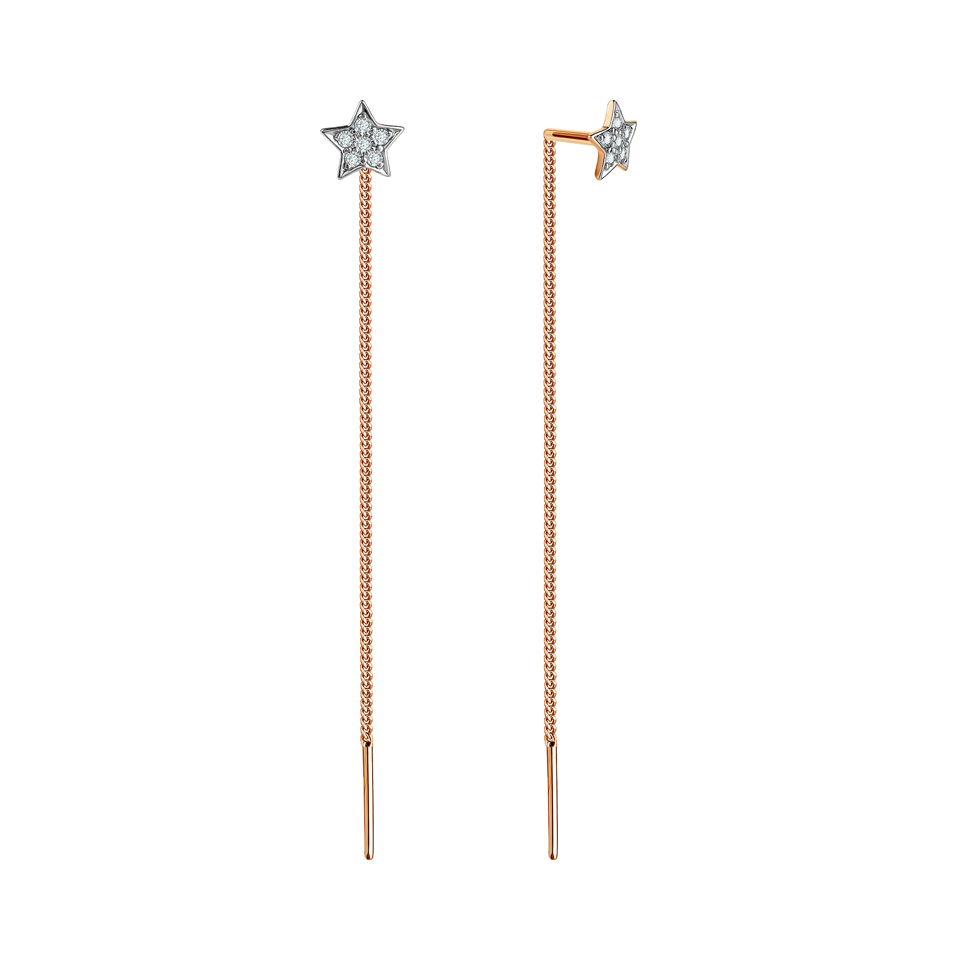 Серьги-продёвки из красного золота с фианитами