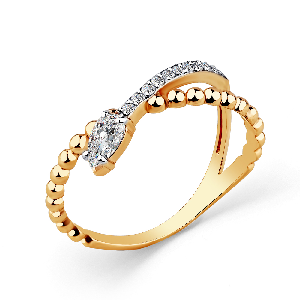 Кольцо из красного золота с фианитами