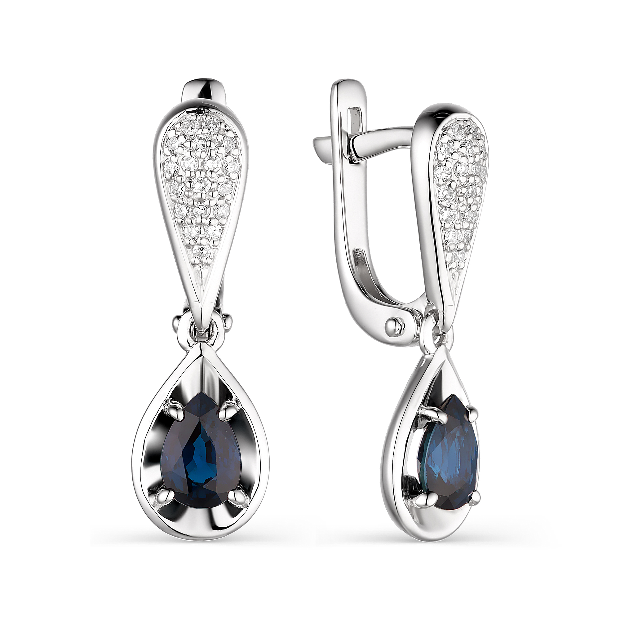 Серьги из белого золота с бриллиантами и сапфирами