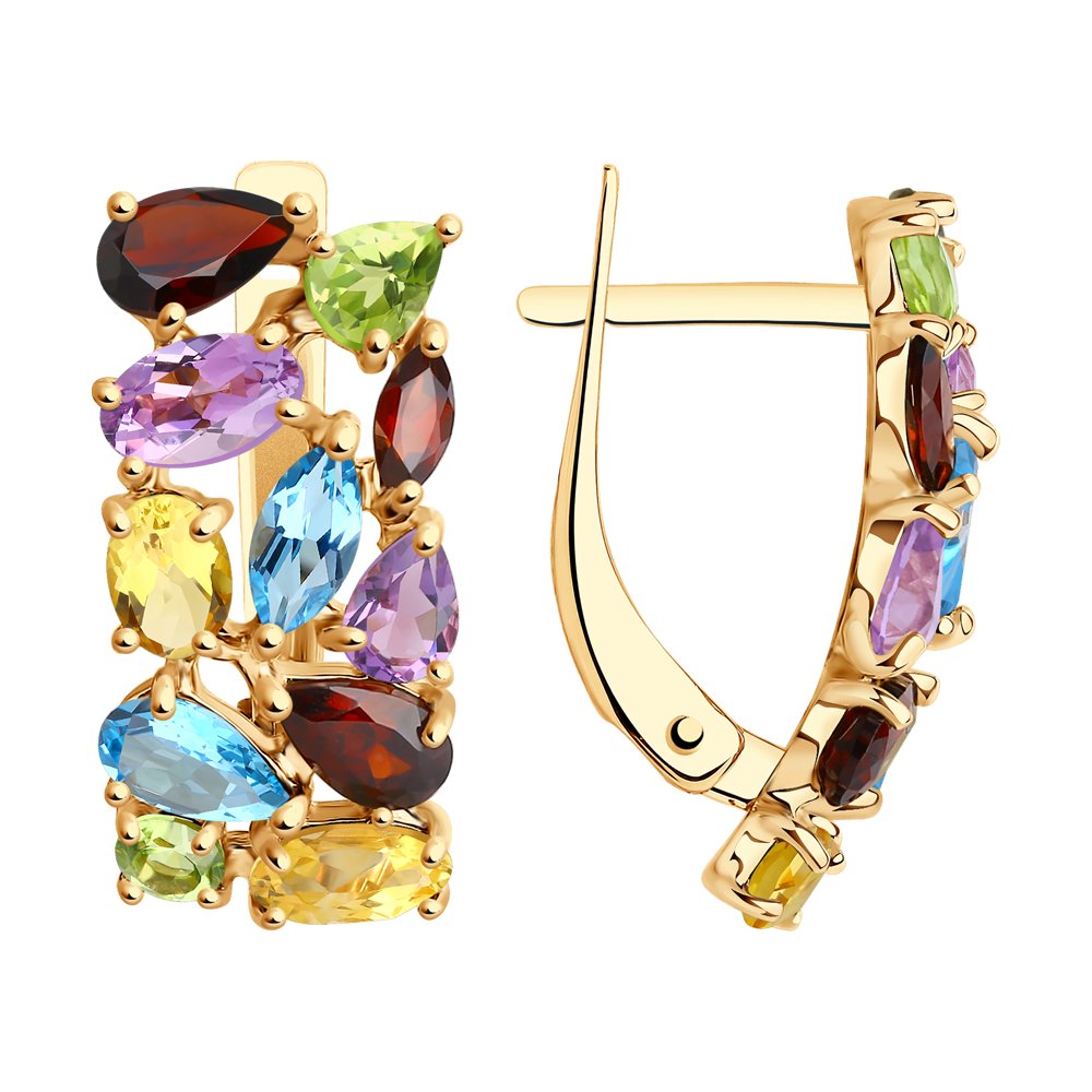 Серьги из красного золота с миксом камней