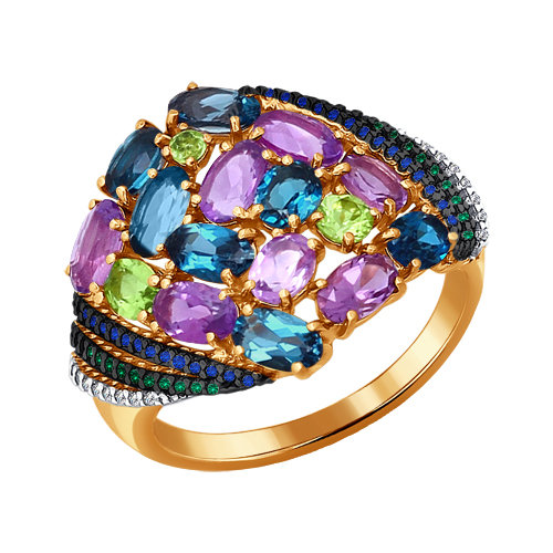 Кольцо из красного золота с миксом камней