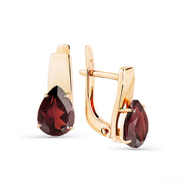 Серьги из красного золота с гранатами