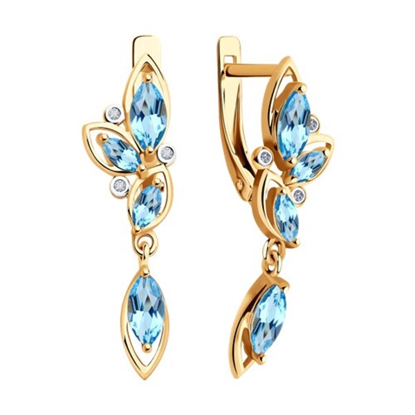 Серьги из красного золота с топазами и фианитами