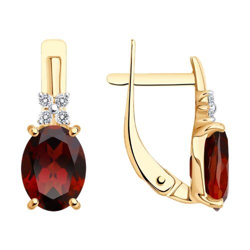 Серьги из красного золота с гранатами и фианитами