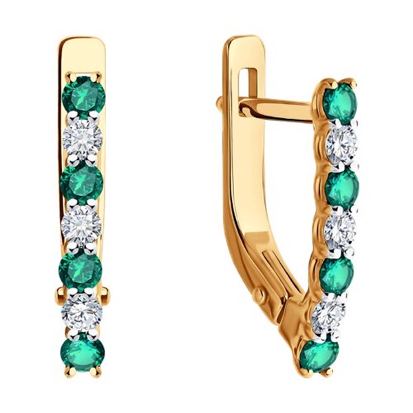 Серьги из красного золота с изумрудами и бриллиантами