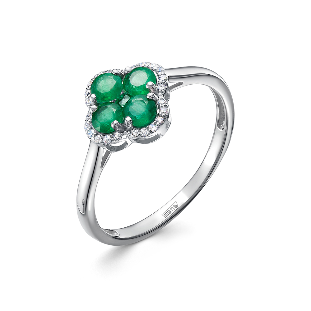Кольцо из белого золота с изумрудами и бриллиантами
