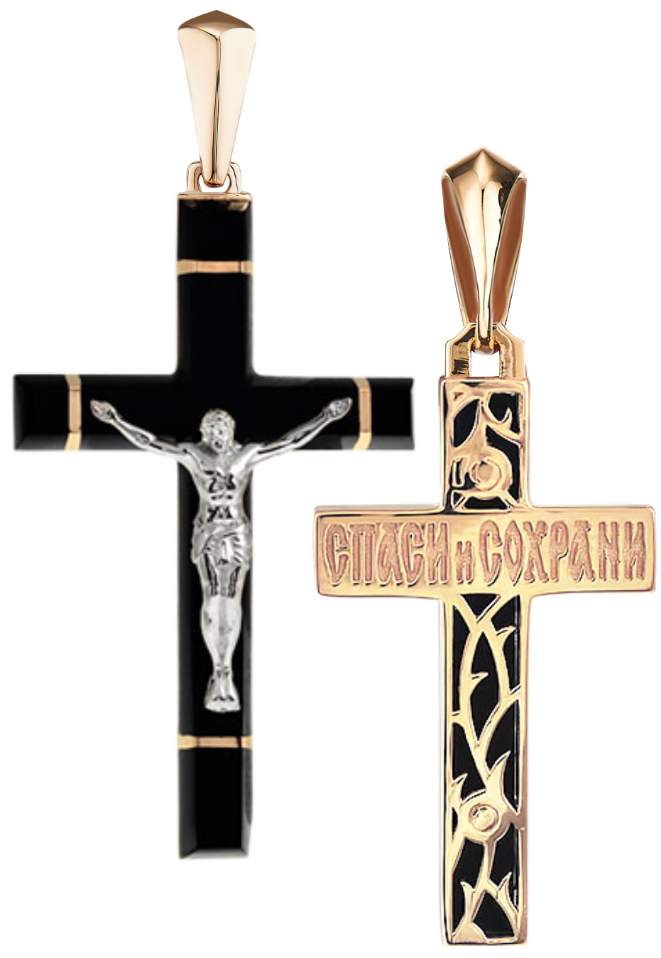 Крестик христианский из красного золота с агатом