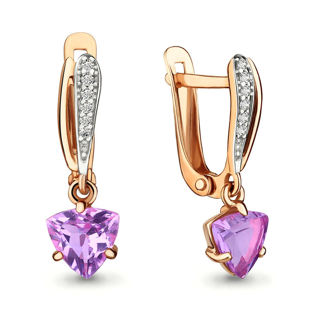 Серьги из красного золота с аметистами и фианитами
