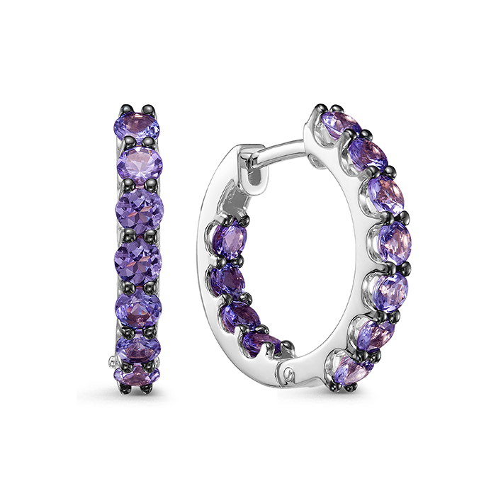 Серьги конго из белого золота с танзанитами