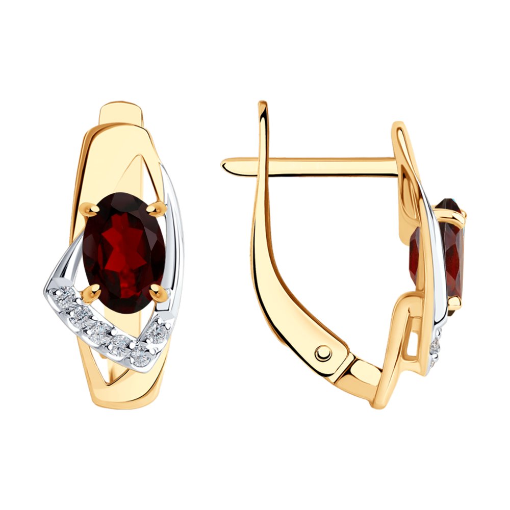 Серьги из красного золота с гранатами и фианитами
