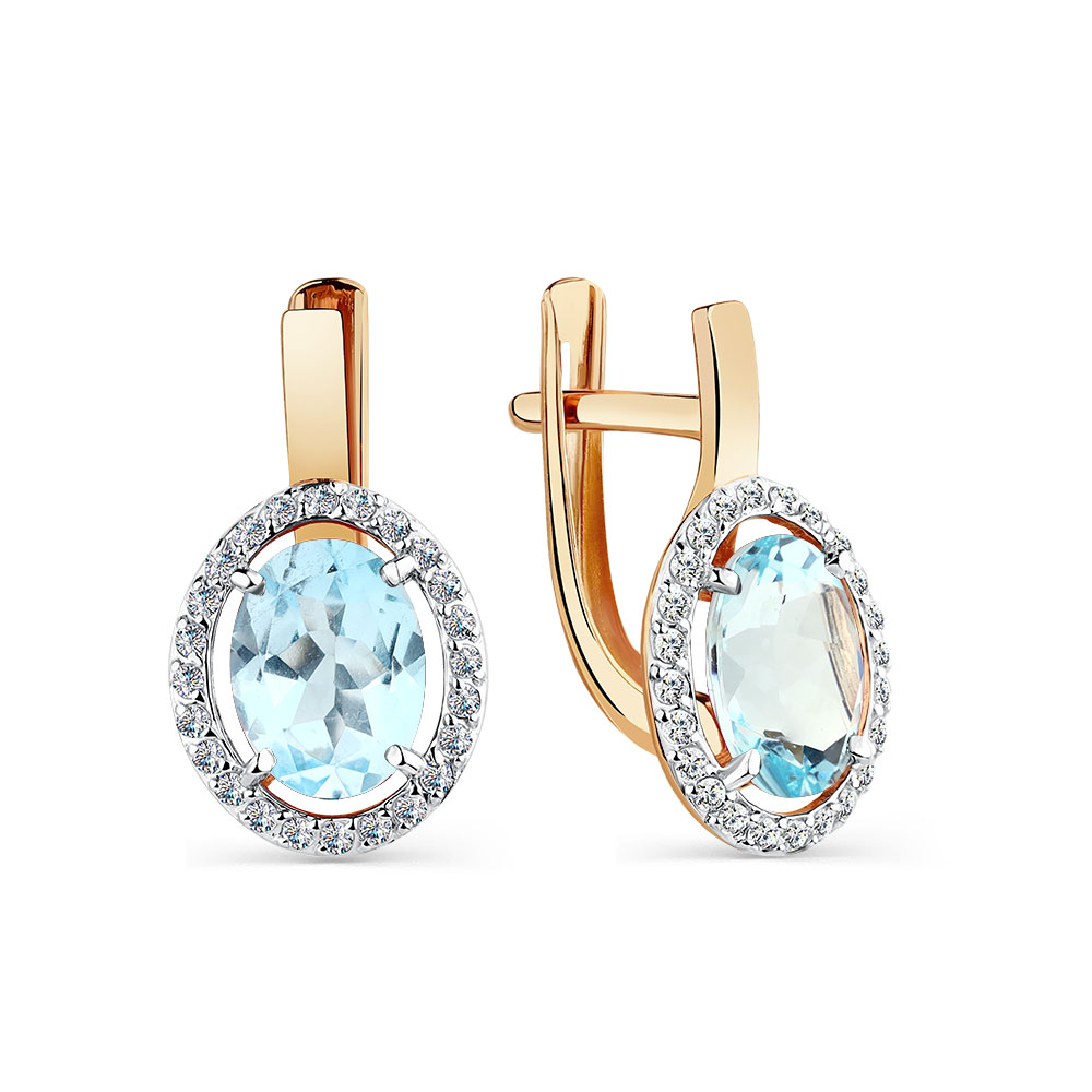 Серьги из красного золота с топазами и фианитами