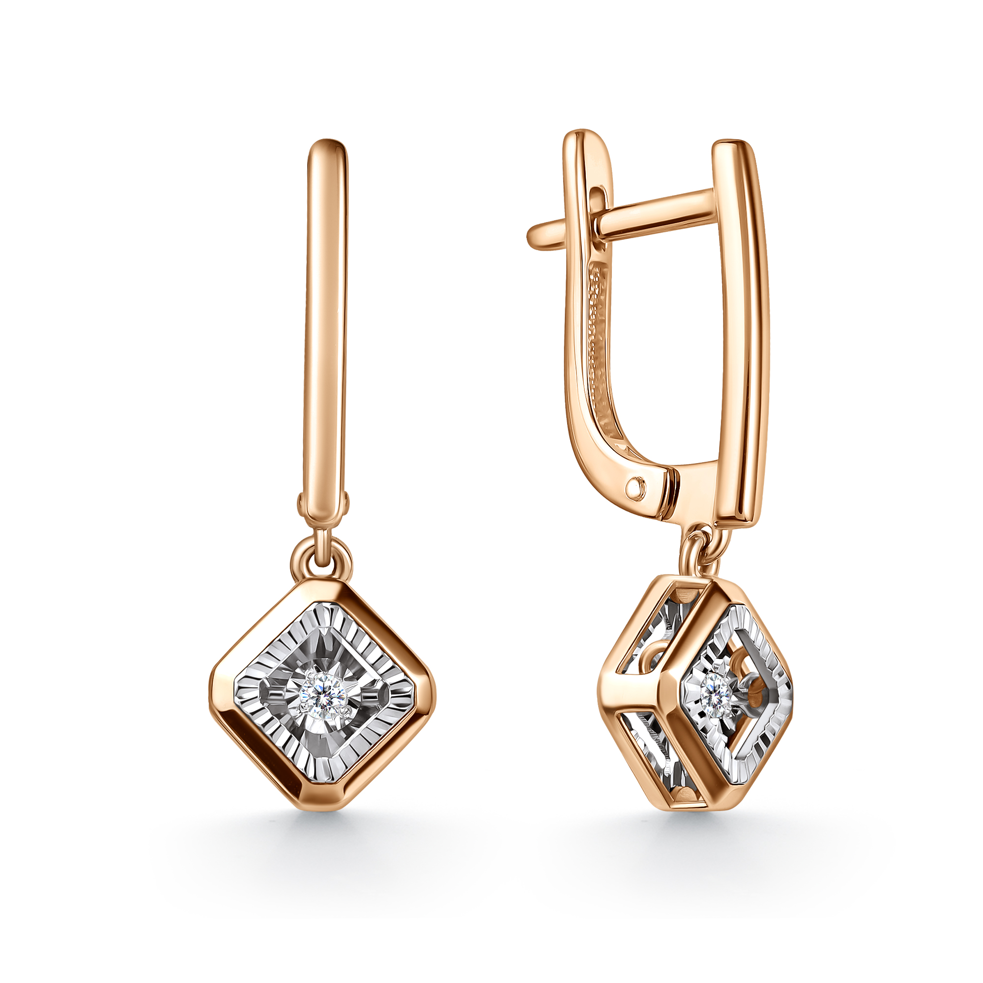 Серьги из комбинированного золота с танцующими бриллиантами