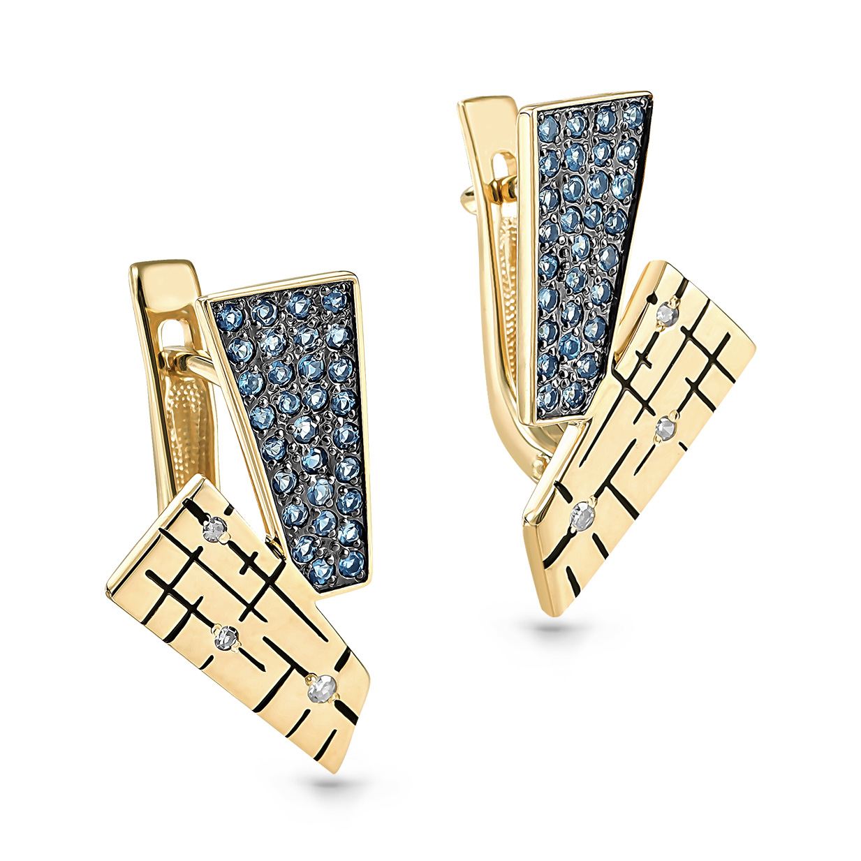 Серьги из желтого золота с топазами и бриллиантами