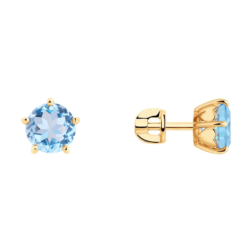 Серьги пусеты из красного золота с топазами