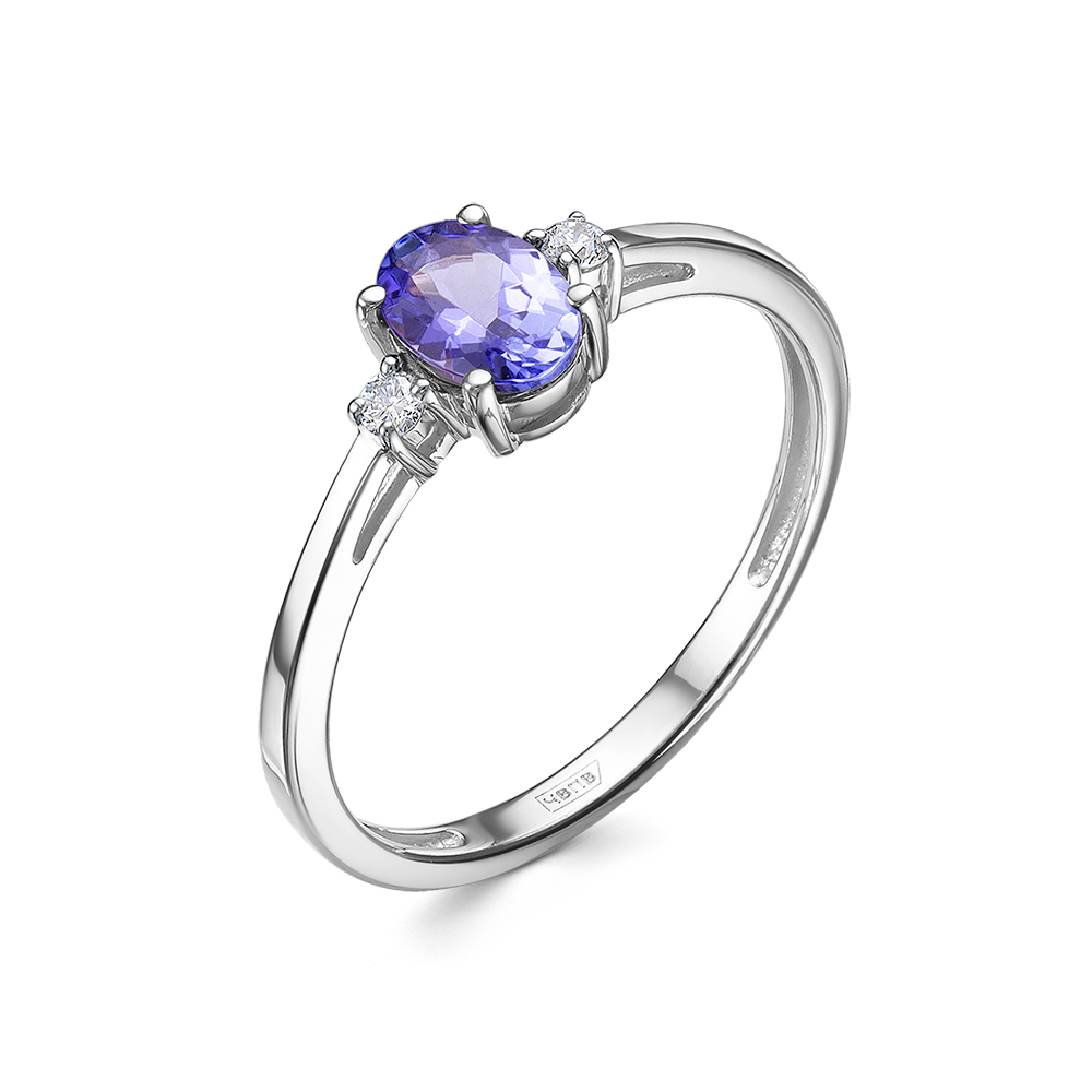 Кольцо из белого золота с танзанитом и бриллиантами