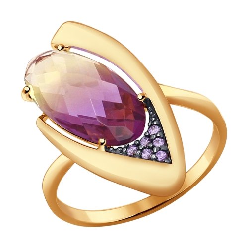 Кольцо из красного золота с ситаллом и фианитами