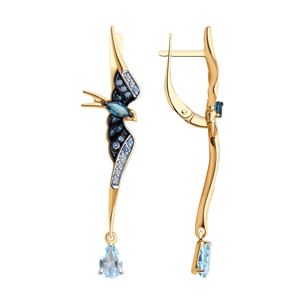 Серьги из красного золота с миксом камней