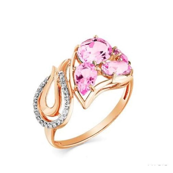 Кольцо из красного золота с морганитами и фианитами