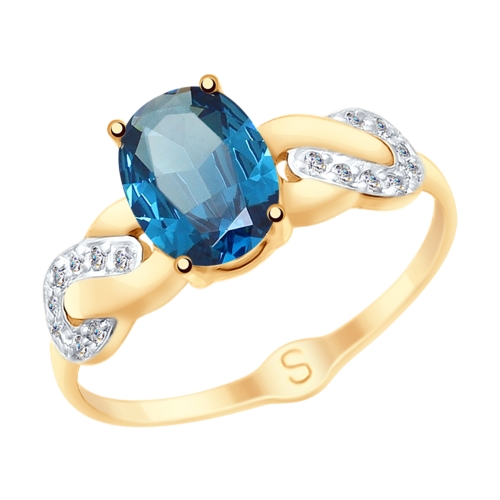 Кольцо из красного золота с топазом и фианитами