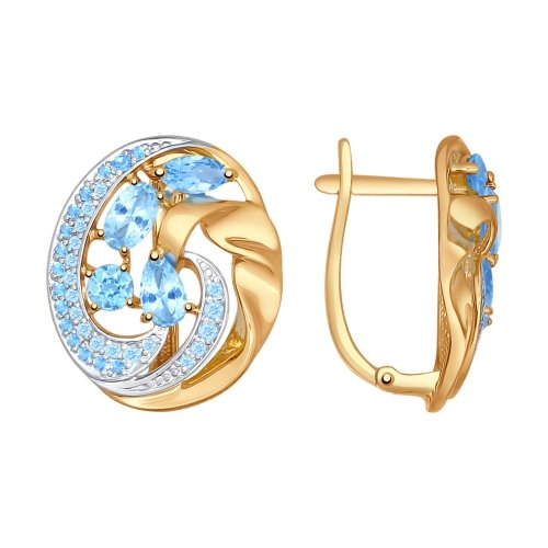 Серьги из красного золота с топазами и фианитами