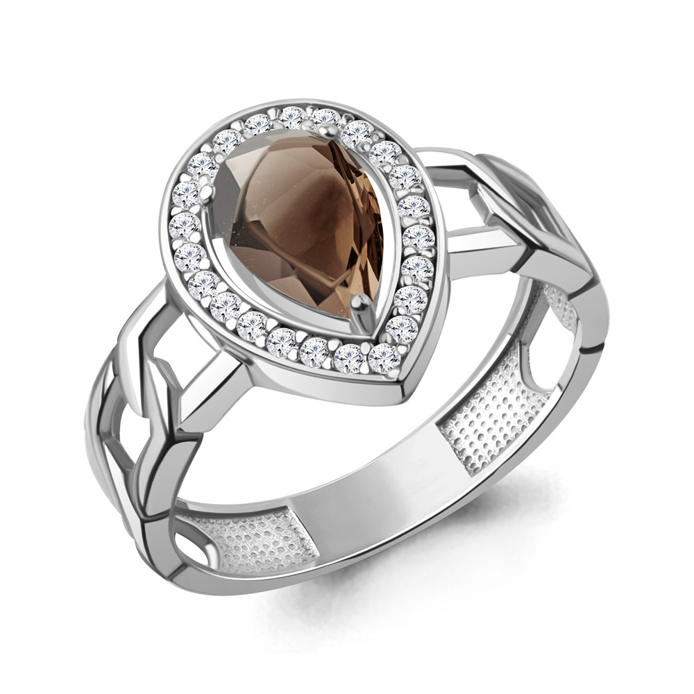 Кольцо из серебра с раухтопазом и фианитами