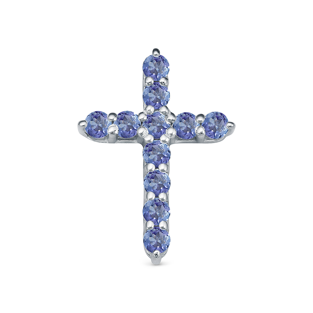 Декоративный крестик из белого золота с танзанитами