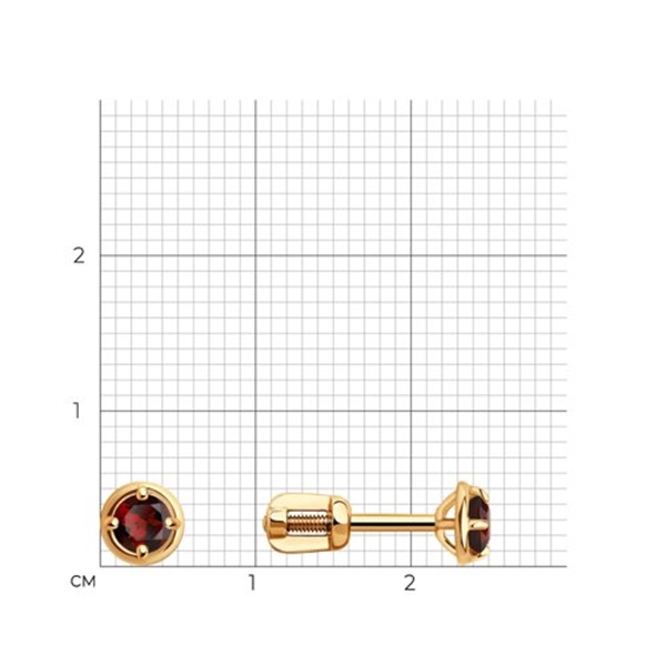 Серьги пусеты из красного золота с гранатами