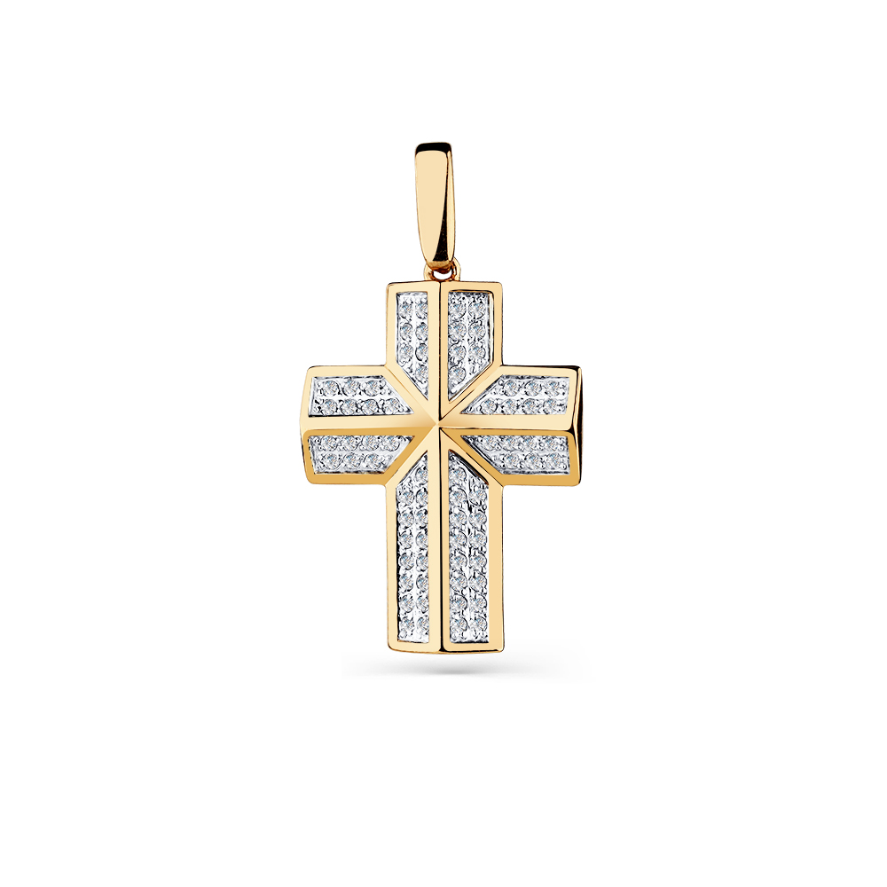 Крестик православный из красного золота с фианитами