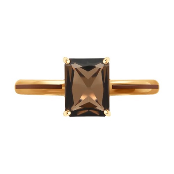 Кольцо из красного золота с раухтопазом и эмалью