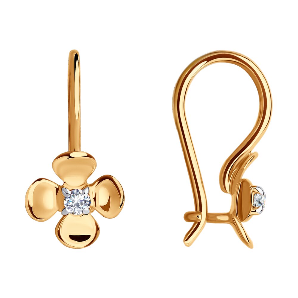 Серьги из красного золота 585 пробы с фианитами