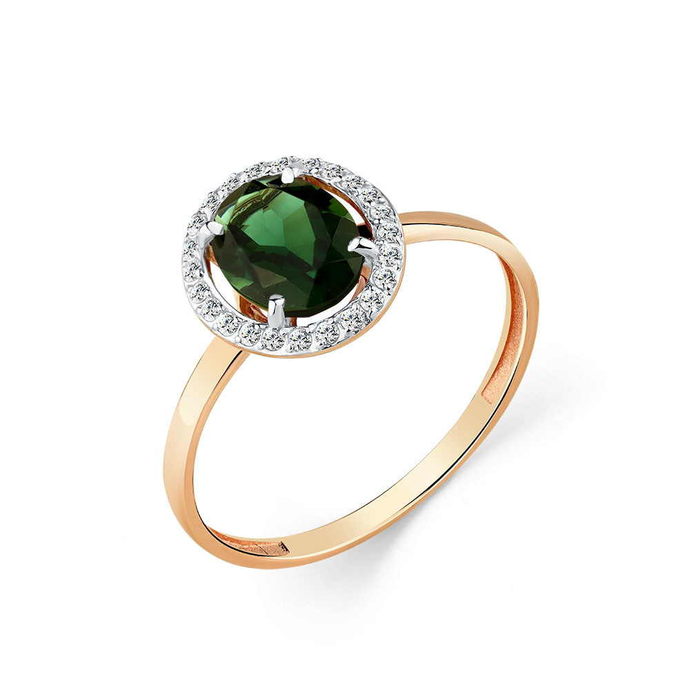 Кольцо из красного золота с турмалином и фианитами