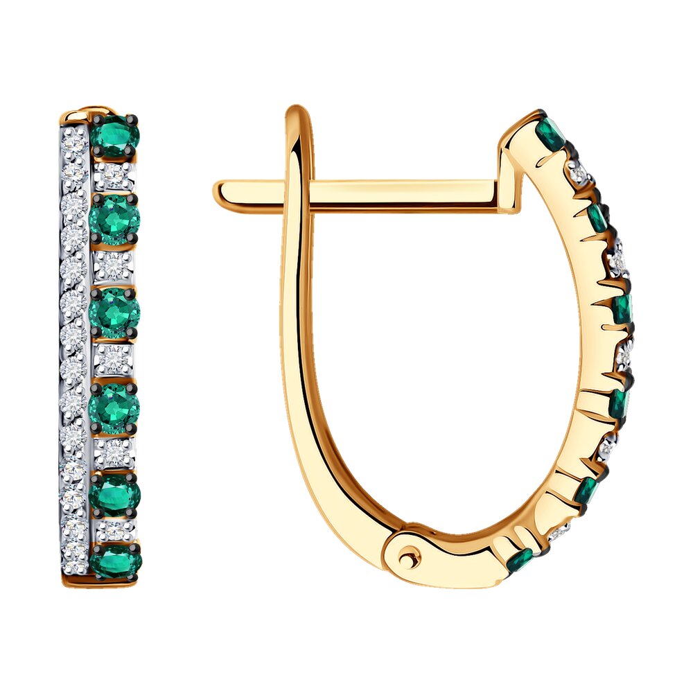 Серьги из красного золота с изумрудами и бриллиантами