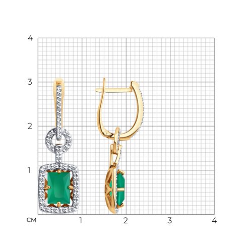 Серьги из красного золота с агатами и фианитами