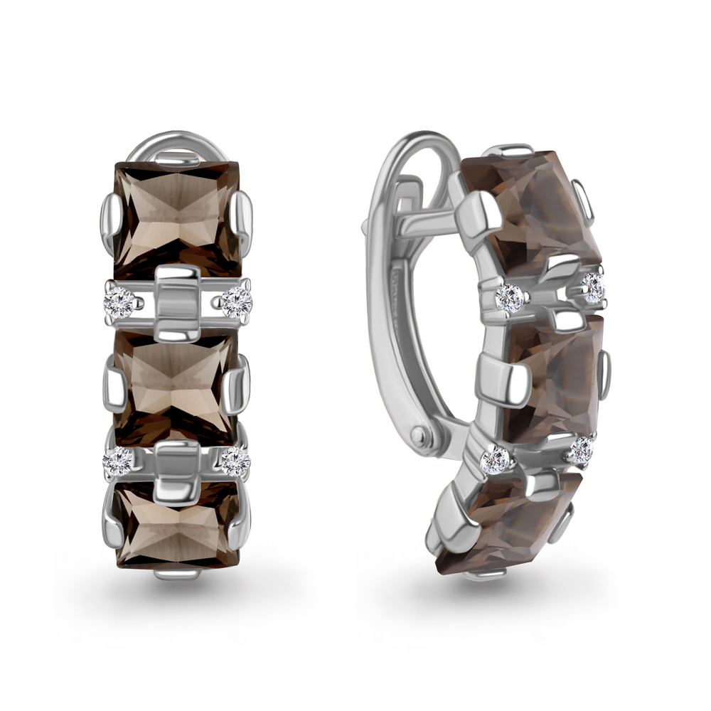 Серьги из серебра с кварцем и фианитами