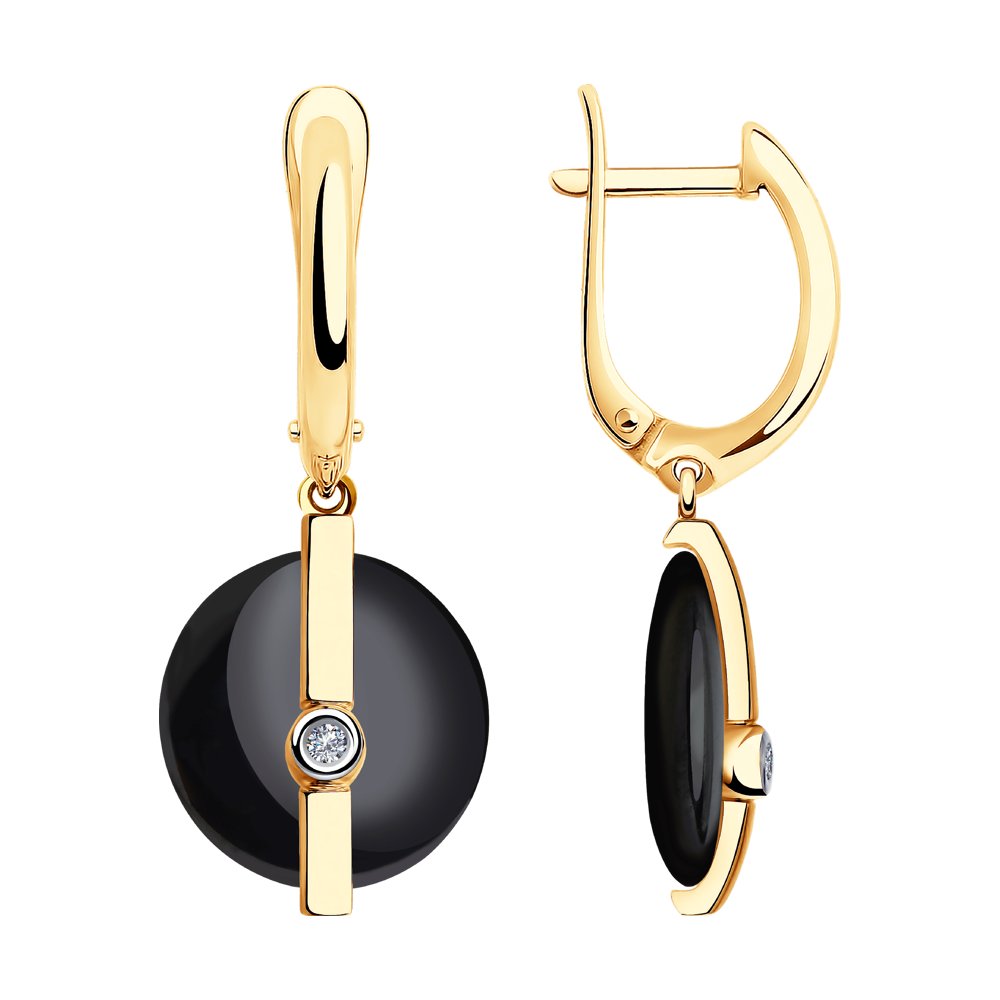 Серьги из красного золота с бриллиантами и керамикой