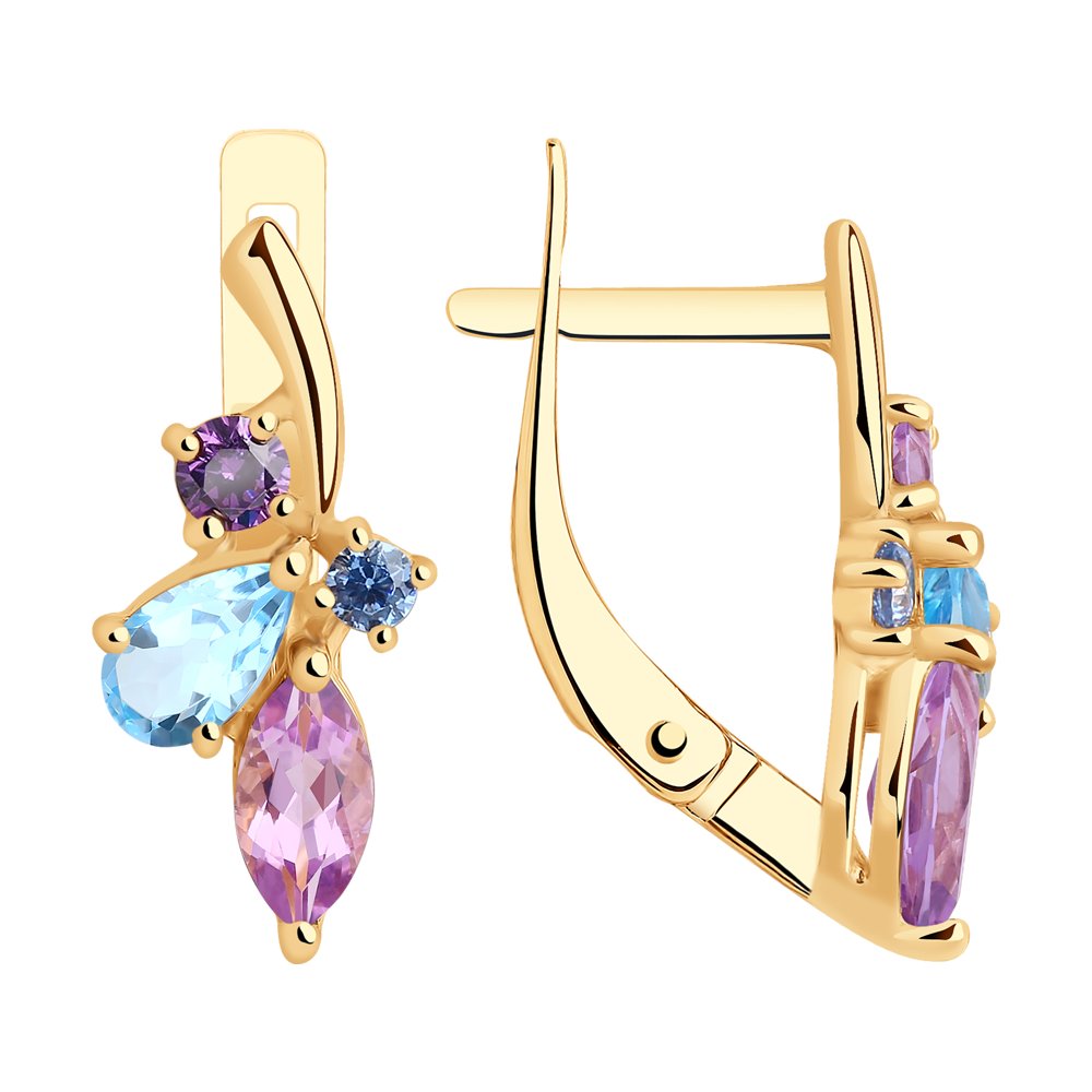 Серьги из красного золота с миксом камней