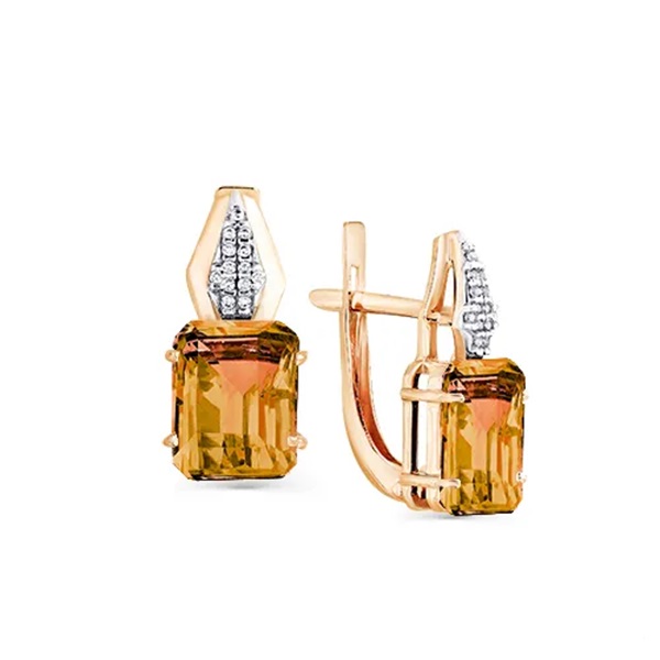 Серьги из красного золота с султанитами и фианитами