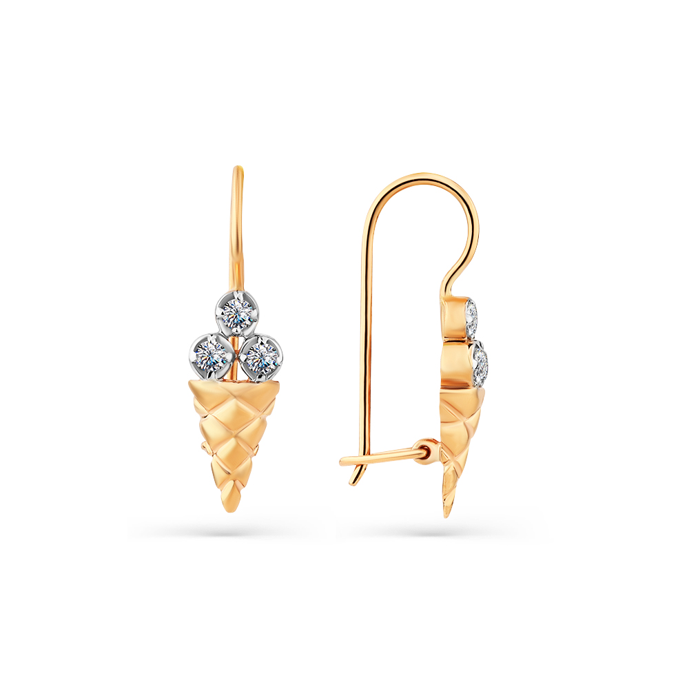 Серьги «Мороженое» из красного золота 585 пробы