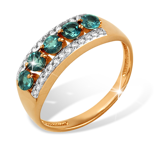 Кольцо из красного золота с гранатом и фианитами