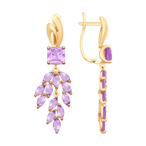 Серьги из красного золота с аметистами