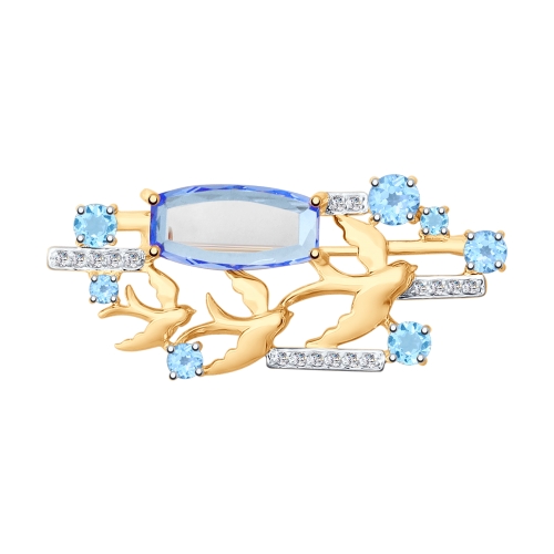 Брошь из красного золота с миксом камней