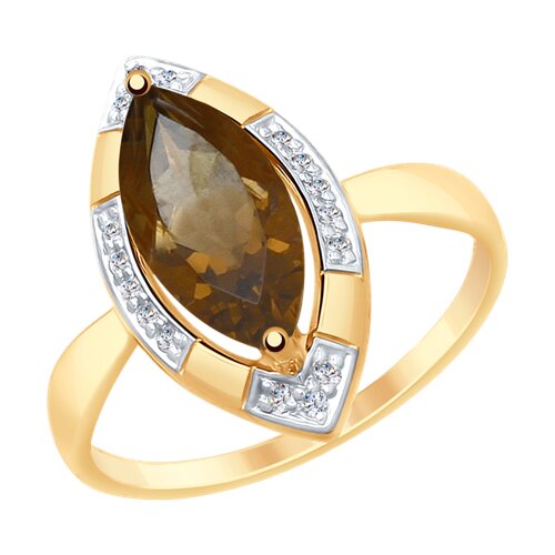 Кольцо из красного золота с раухтопазом и фианитами